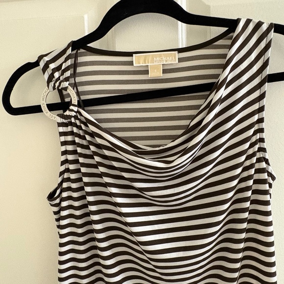 Michael Kors Striped Sleeveless Drape-Neck Top with Logo Ring Detail – Size S - Picture 4 of 5